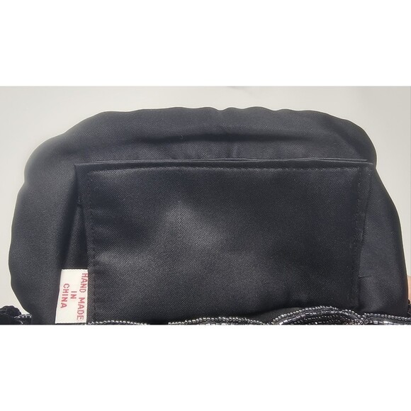 Vintage Hand Beaded Silver Black Linear Design Shoulder Crossbody Evening Bag - Picture 9 of 14